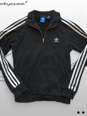 Vintage Y2K Adidas Black Stripe Longsleeve Quarter Zip Sweatshirt 2000s Small